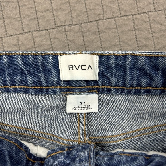 RVCA Denim Shorts Women 27 Blue Boyfriend Fit Distressed Surfer Summer - Picture 6 of 12